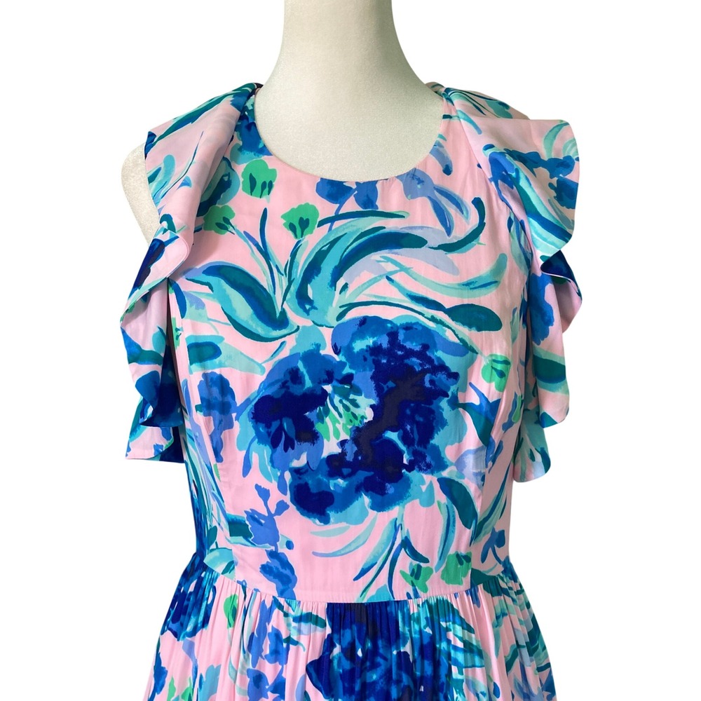 Lilly Pulitzer Rory Dress Racer Back Feminine Ruffle Floral Flowy (Size 4) - Picture 3 of 13